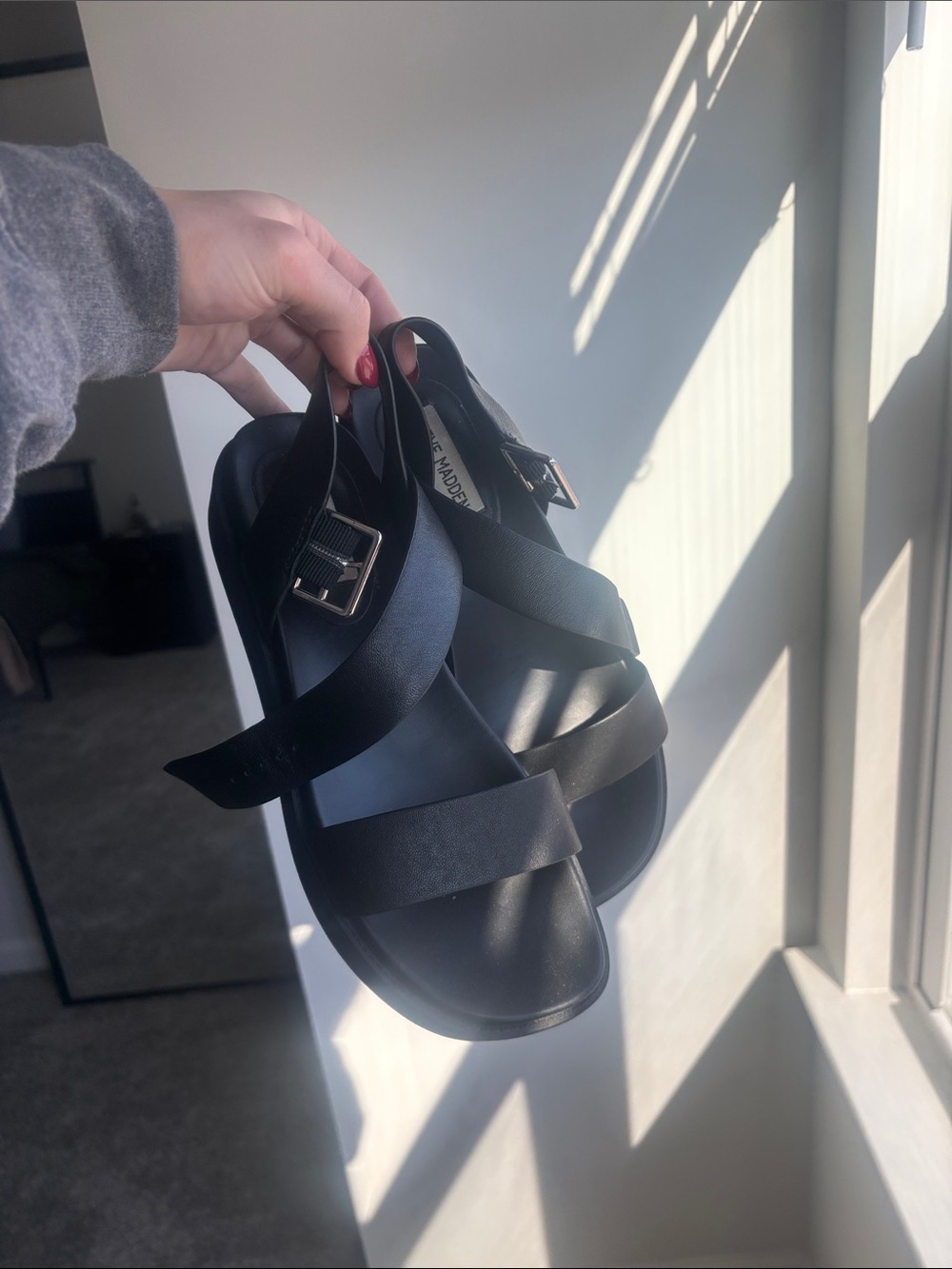 Steve Madden Black Crisscross Buckle Sandals